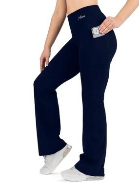 Nilon Navy High-Waist straight leg pants